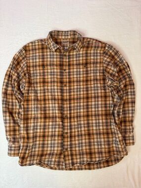 RedHead Plaid Flannel Button Up Shirt Brown Tan Outdoors XLT Workwear